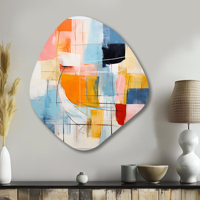 Rose bleu, style Mid-Century, contrastes colorés - impression moderne de style Mid-Century unique en métal, art mural asymétrique en métal rose