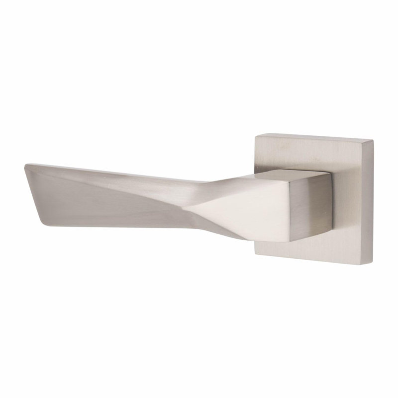 1 Pair Modern Aura Premium Design Door Handles on Square Rose in Satin Nickel Finish with 3" Ball Bearing Hinges and 2.5" Tubular Latch