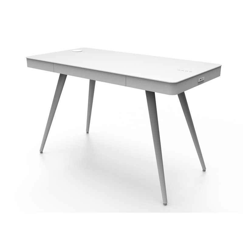 Marceline Glass Top Metal Base Writing Desk with Power Outlet
