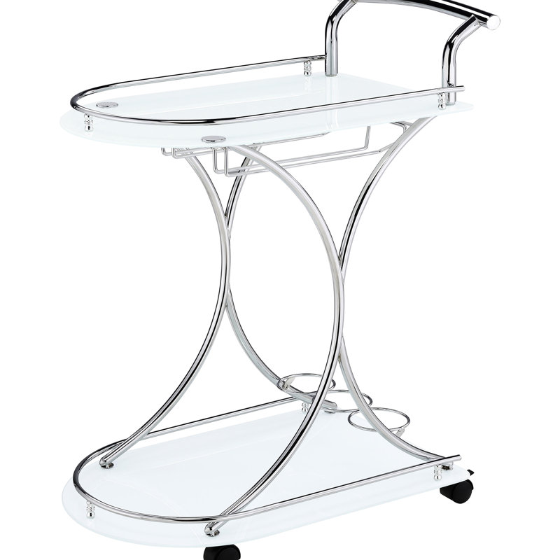 Chariot-bar à 2 tablettes en verre blanc et fini, pour la salle à manger, avec porte-verres à vin