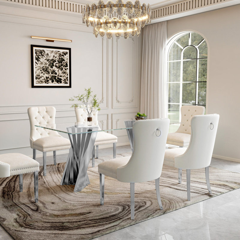 7- Piece Dining Set, Silver, White/Silver