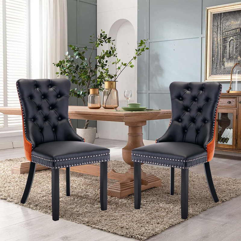 Esdert 20'' H Tufted Upholstered Side Chair, Black/Orange