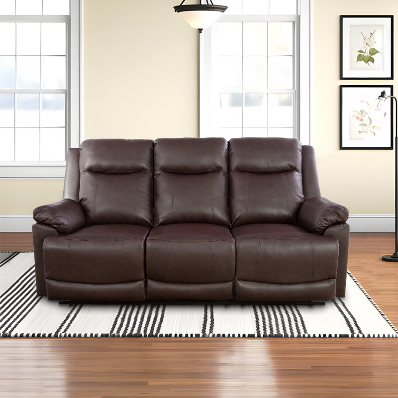 Brown Semi-PU Leather Recliner Sofa – Manual Reclining Sofa for Living Room, Brown Faux Leather
