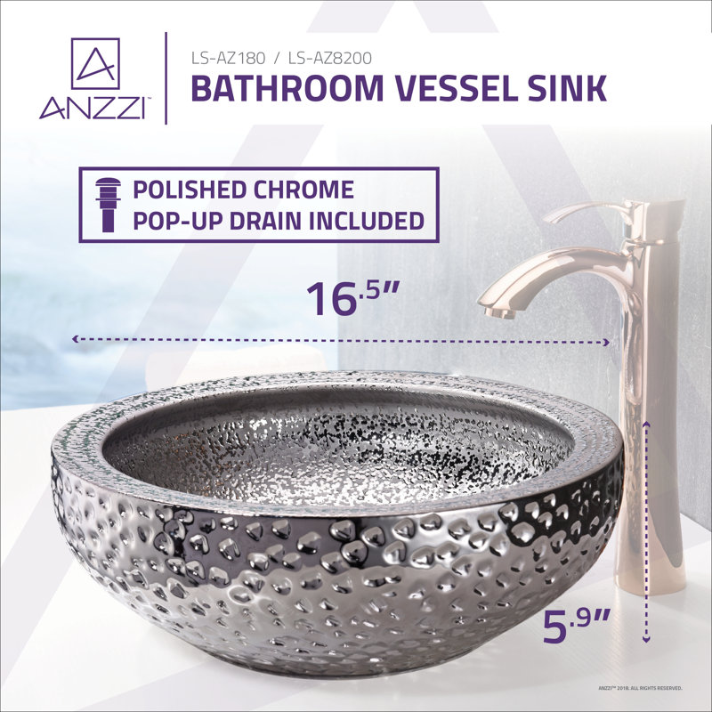 Lavabo de salle de bain vasque circulaire en verre trempé Levi, Argent moucheté