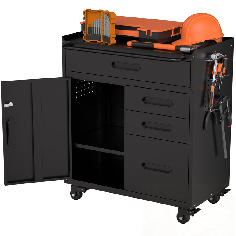 Armoire de rangement en métal avec 4 tiroirs et 1 porte