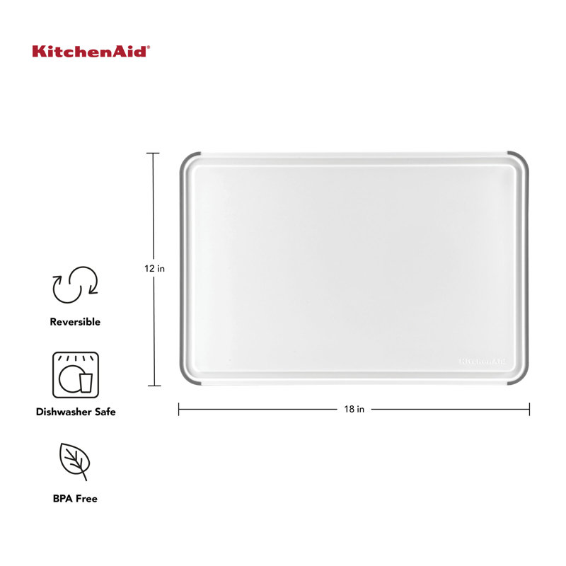 KitchenAid® Classic Nonslip Plastic Cutting Board, 12x18-Inch, White