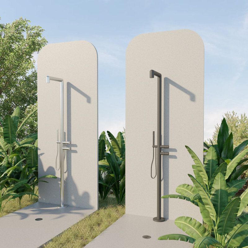 Matte Black Stainless Steel Freestanding Outdoor Shower with Hand Shower
