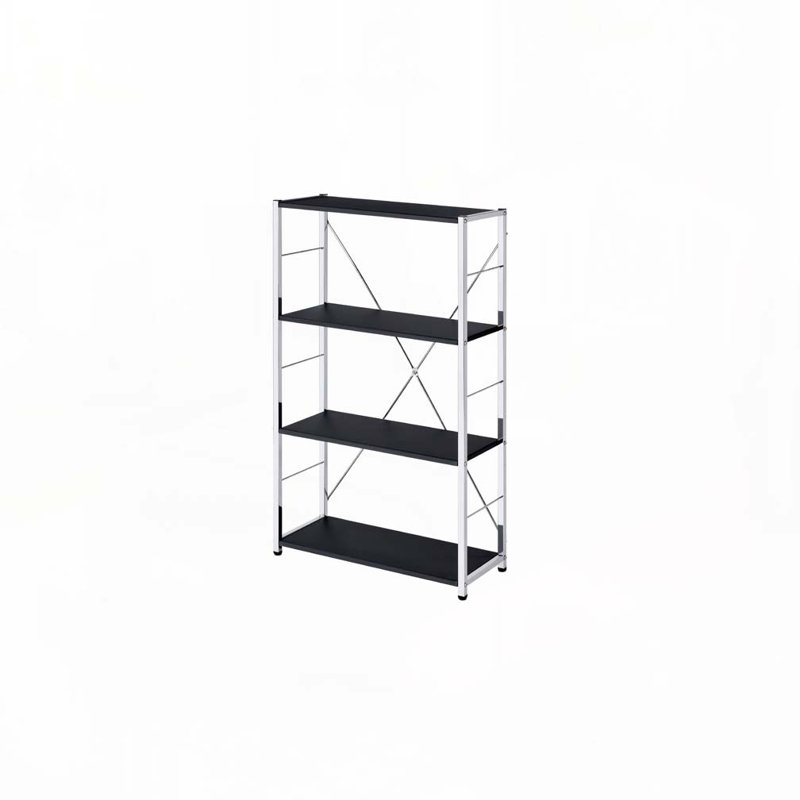 Tennos Black & Chrome Finish Bookshelf, 43" H x 11" W x 24" D, Black/Chrome