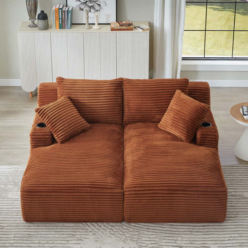 Canapé en velours côtelé double Corduroy, Orange, H 28,7 po x l 70,9 po x P 61,8 po