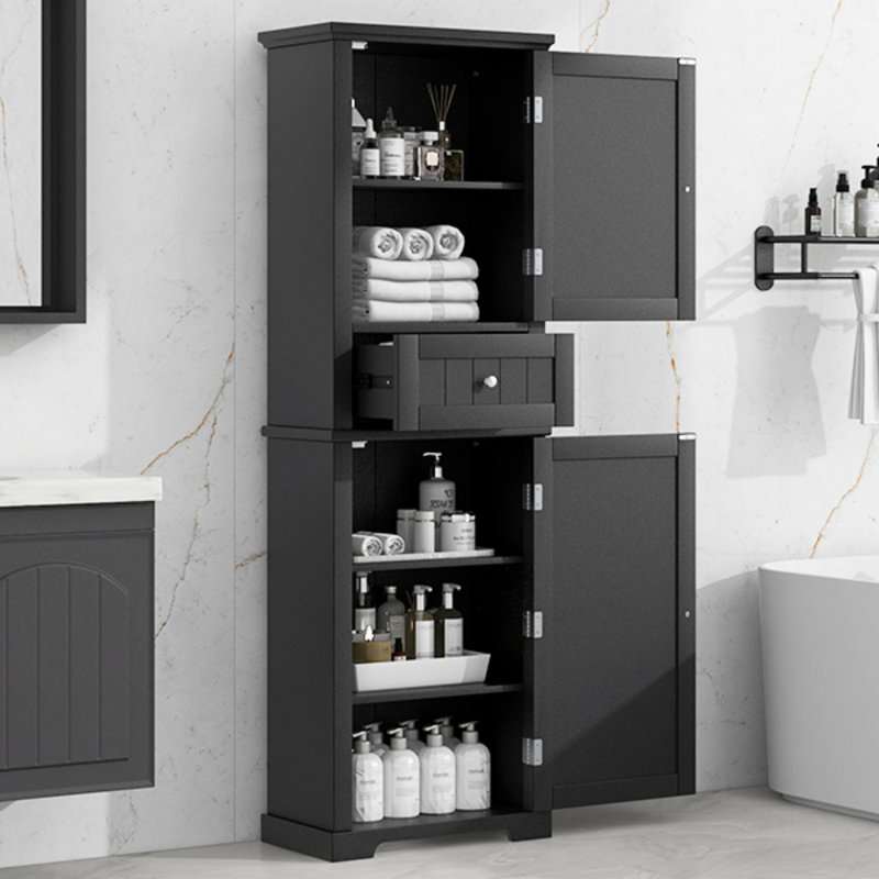 Tall Bathroom Storage Cabinet, Freestanding Storage Cabinet With Drawer And Adjustable Shelf, MDF Board With Painted Finish