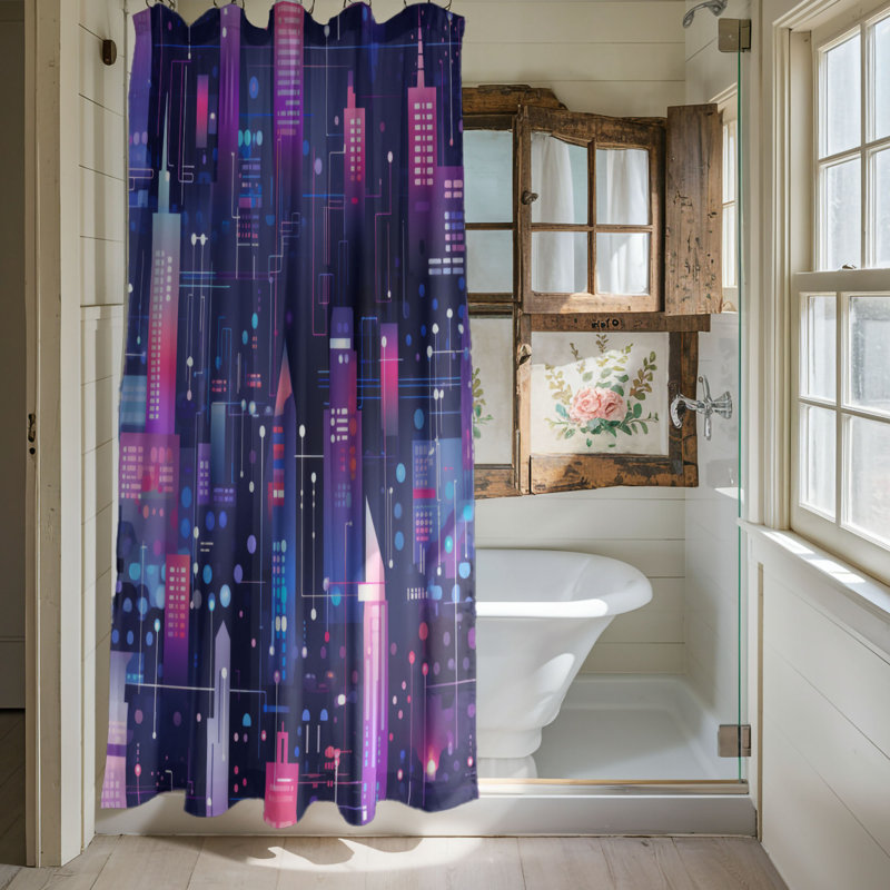 Rideau de douche Neon Skyline - Premium, H 74 po x l 71 po