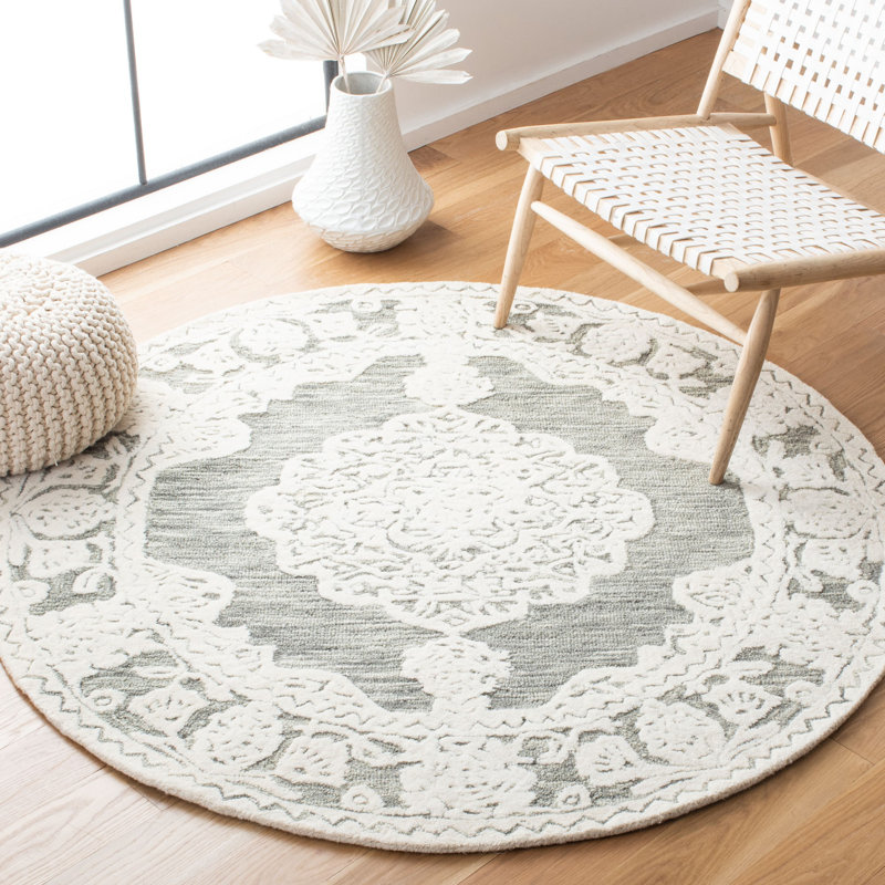 Micro-Loop Hand Tufted Wool/Cotton Oriental Rug in Gray, Round 5'