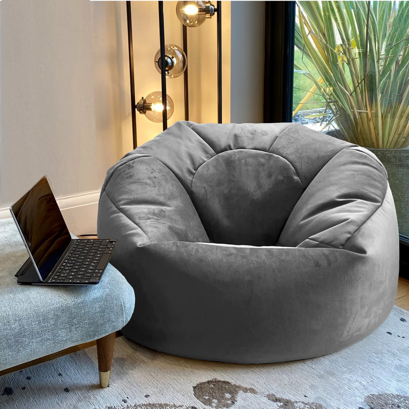 Velvet Refillable Classic Bean Bag, Grey