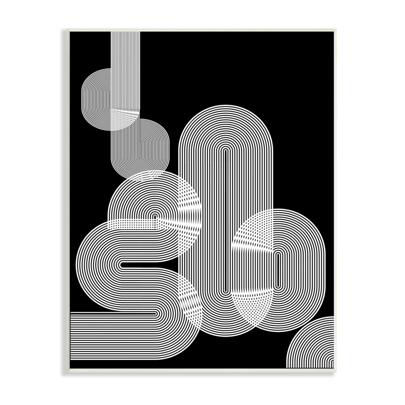 " Abstract Black Shapes Industrial Line Pattern " by Sisa Jasper, Wood Plaque, 15" H x 10" W x 0.5" D