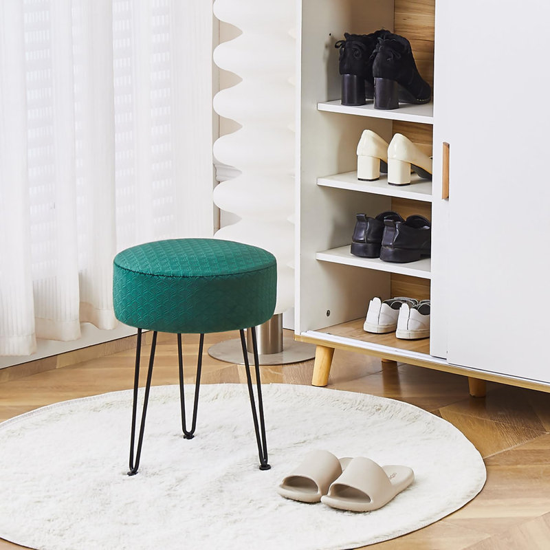 Vanity Accent Stool with Metal legs, Vert