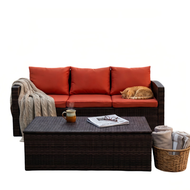 Ensemble de canapé extérieur pour 3 personnes, Orange, Cushion(s)