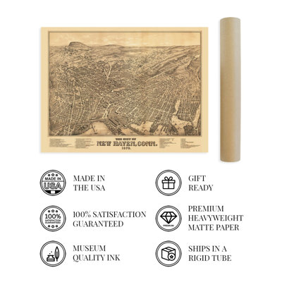 1879 New Haven, Connecticut, carte sur papier