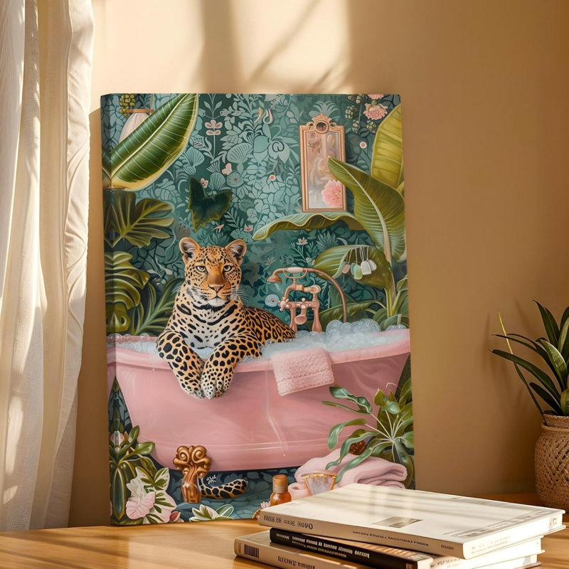 Toile de salle de bain léopard de style jungle, décoration murale sur le thème de la nature vive 12 po x 18 po pour salle de bain