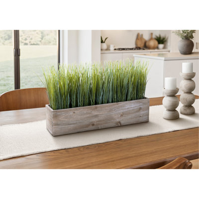 Artificial Plant, 12" Tall, Grass, Table, Brown Wood Pot, Contemporary, Modern