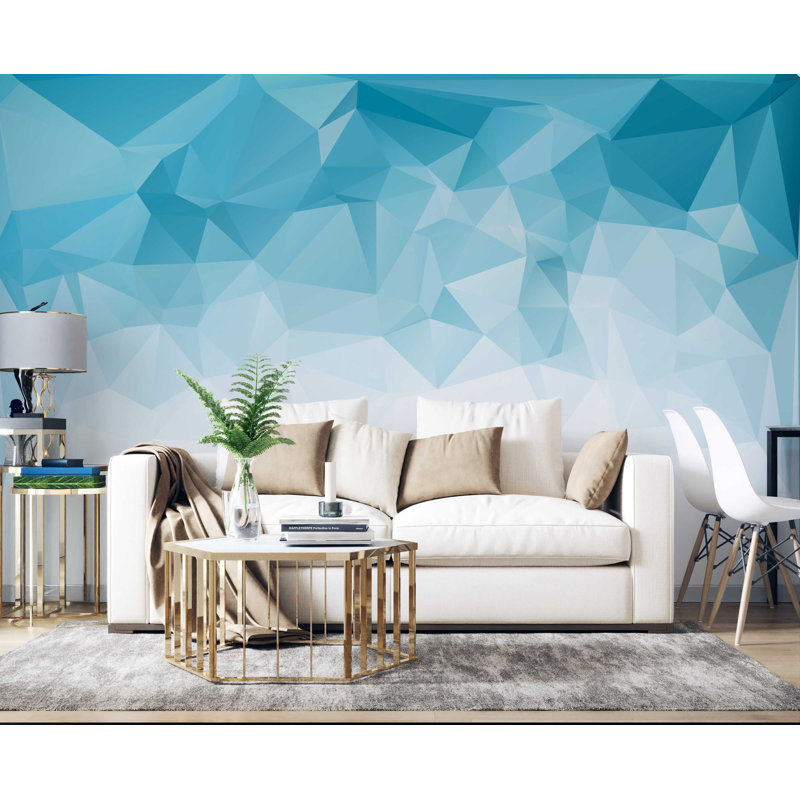 Papier peint géométrique bleu Polygonal, L 37,92 po x l 57 po