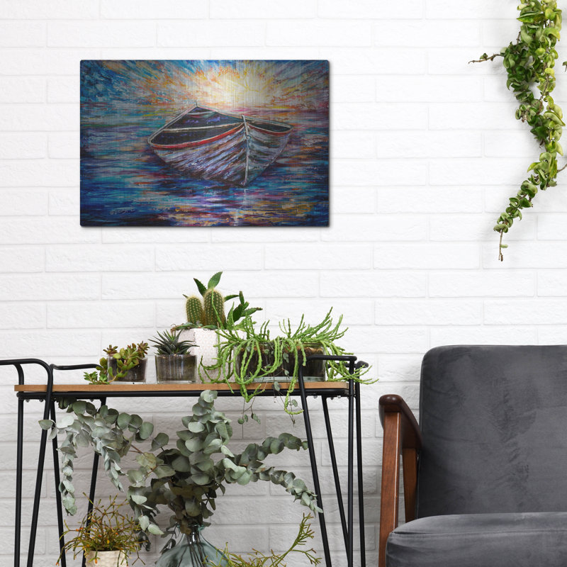 «Wooden Boat At Sunrise» par Lena Owens, H 12 po x l 16 po