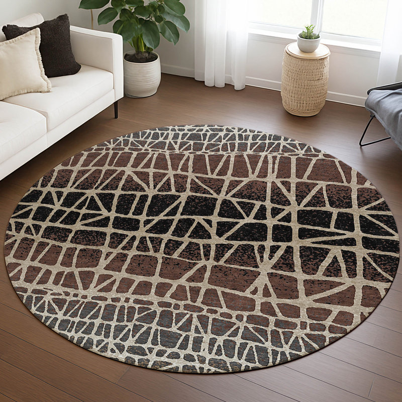 Machine Washable Indoor/Outdoor Raemoore ACN2404 Geometric Rug, Round 8'