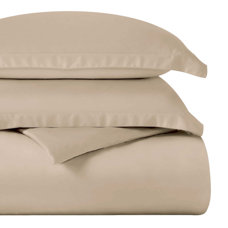 Certified Egyptian Cotton 400 Thread Count Solid Luxury Duvet Cover Set With Pillow Shams, Tan