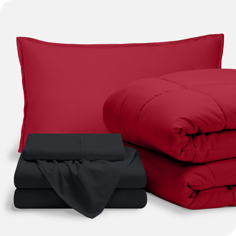 Modern & Contemporary Comforter, Red/Black, Twin Extra Long Comforter + Pillowcases
