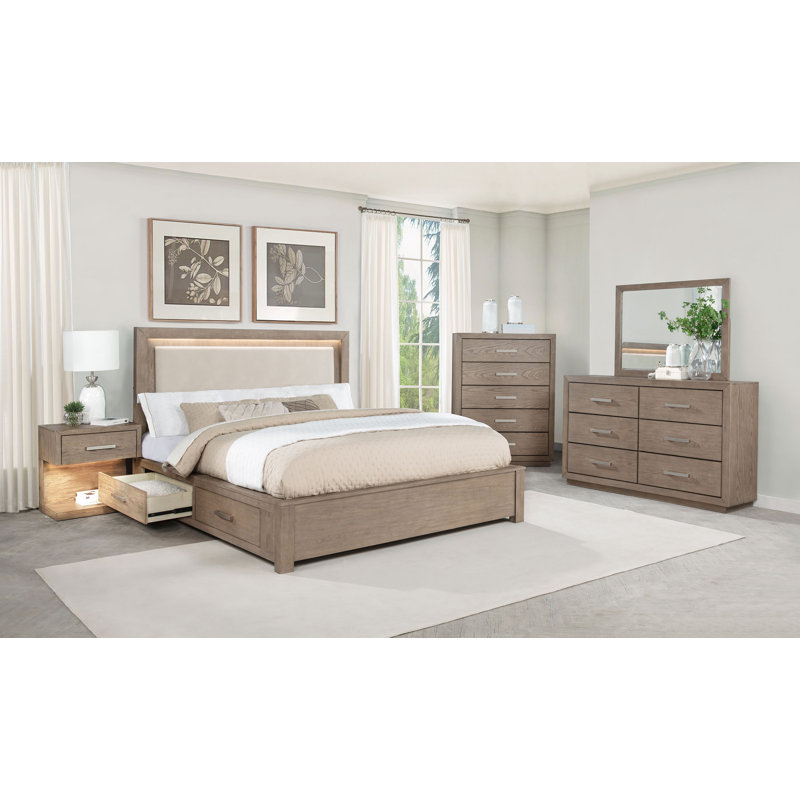 Ensemble de chambre avec très grand lit 5 pièces Liutulf, California King, 5 Pcs: Bed, Nightstand, 2 Dressers, Mirror