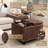 Mid-century Coffee Table with Nailhead Inlay,Modern Storage Stool with 2 Storage Doors-2025335754