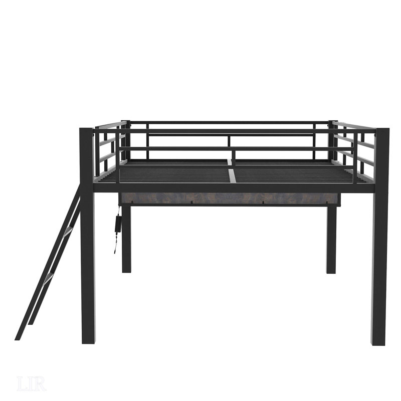 Lit mezzanine avec bureau, DEL et rangement Gaming Mid, parfait pour les chambres de personnes et peu encombrant