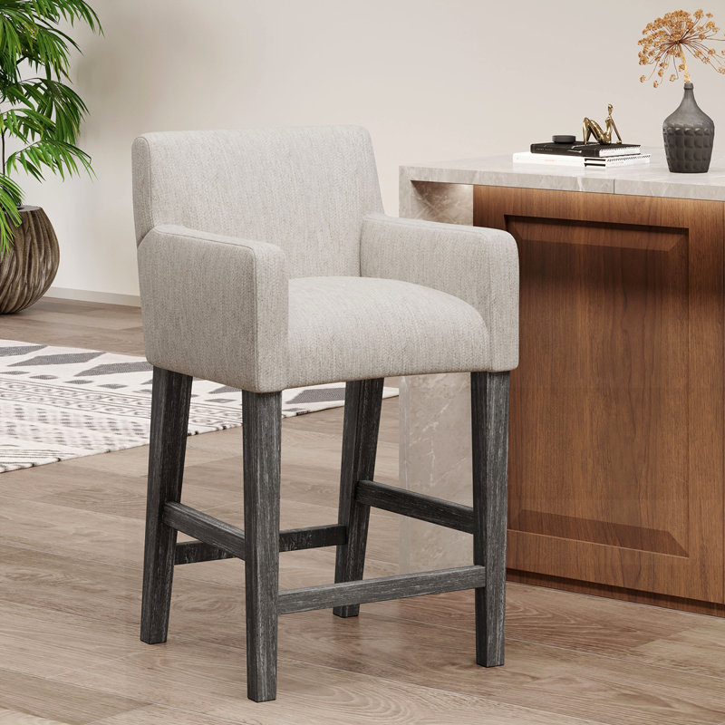 Tabouret de comptoir rembourré de 26 po, Gris clair / gris, 1