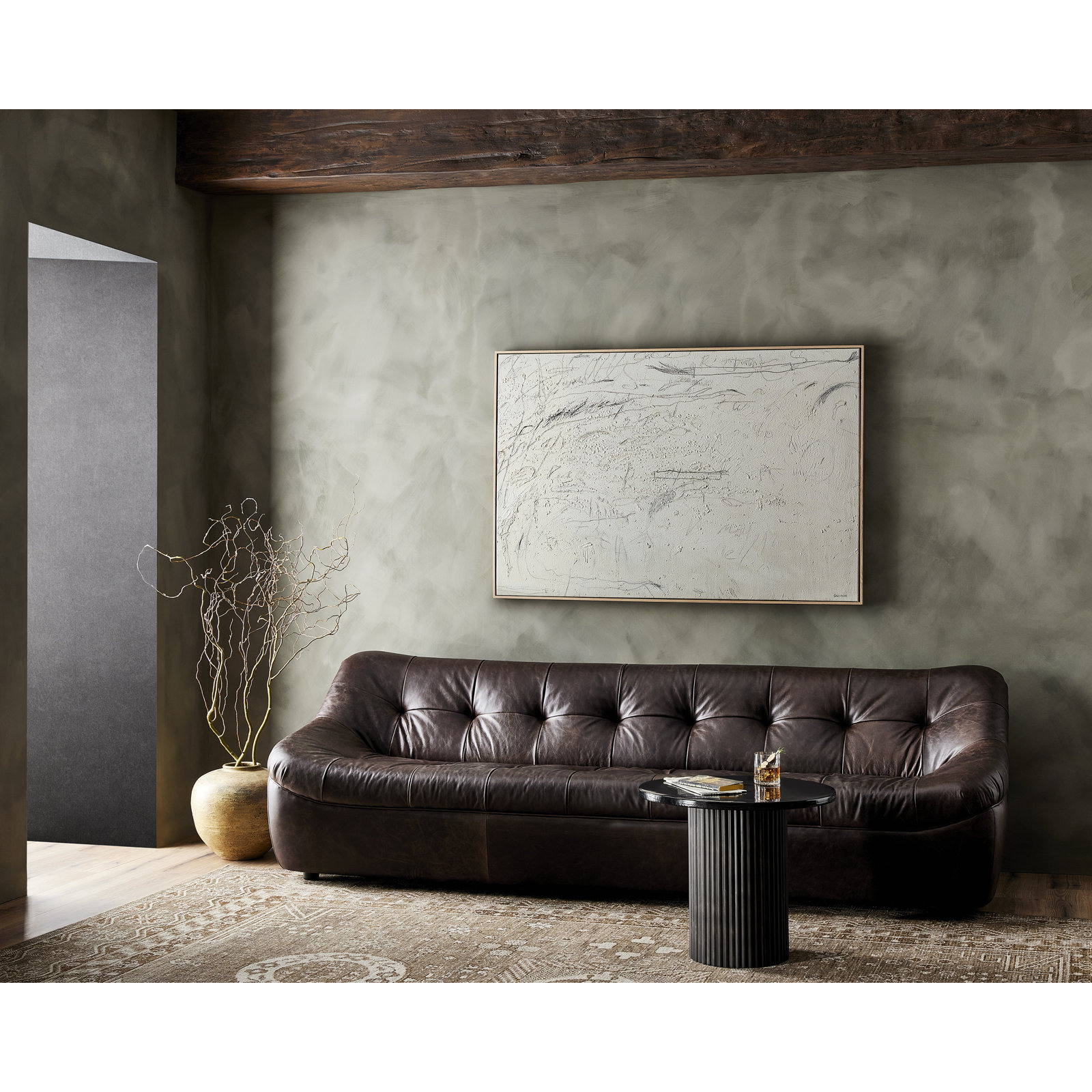 Daila Glass End Table, Moss Cast Glass Top/Rustic Brown Base