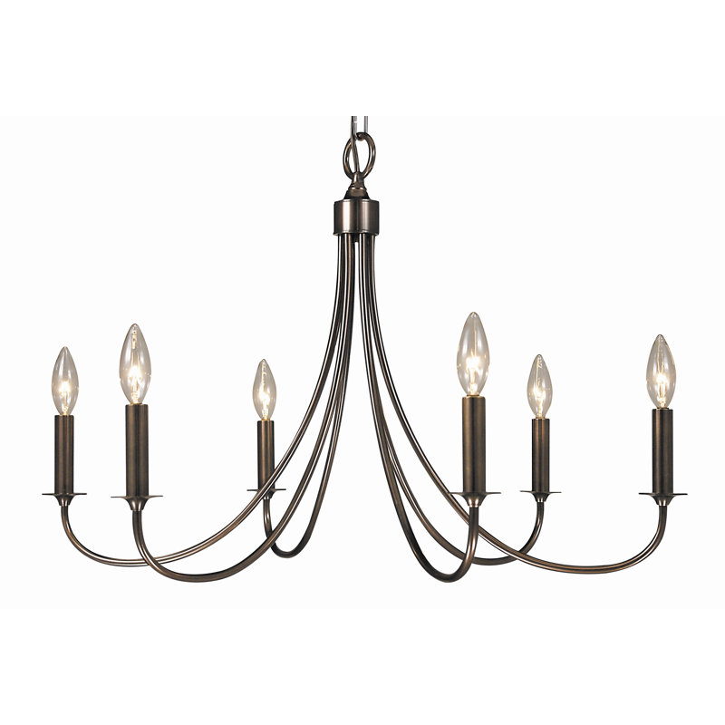 Lustre classique à 6 lumières de style bougie Cammy, Bronze romain