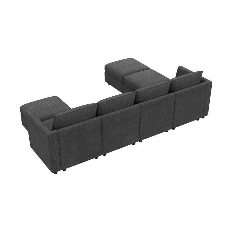 Canapé-lit modulaire en U avec siège de rangement gris clair, Polyester gris clair
