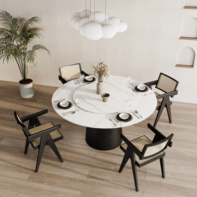 Table de salle à manger Modern, H 29,59 po x L 53,22 po x l 53,22 po, Blanc / Gris, Noir