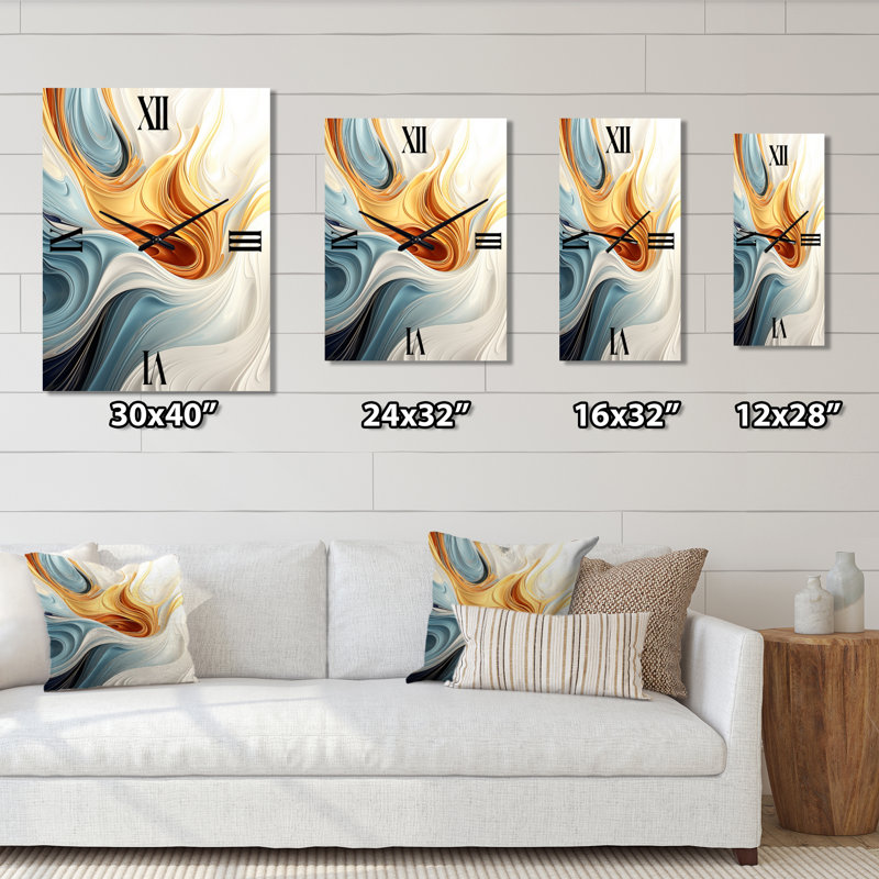 Horloge murale rétro en métal bleu et orange Vintage Elegance II, Petit