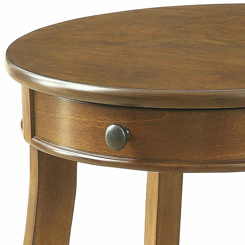 Walnut wood side table with drawer.