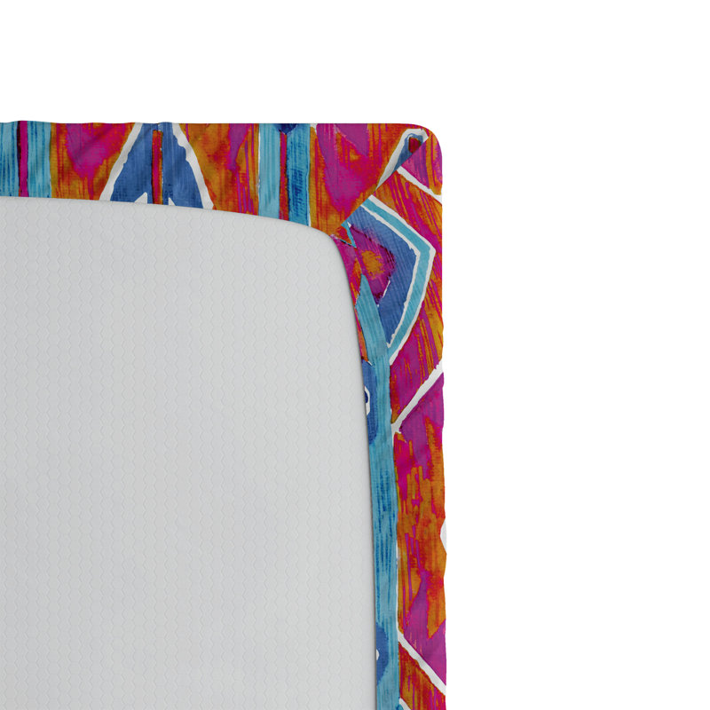 Drap-housse floral Ambesonne, Drap-housse de taille simple, Magenta, orange, bleu / ikat