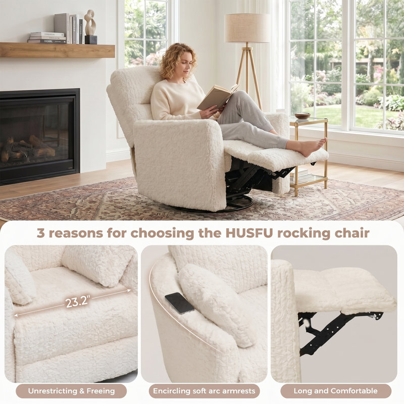 Fauteuil inclinable électrique pivotant l 37,6 po Zisel, fauteuil inclinable pivotant avec port USB, Beige