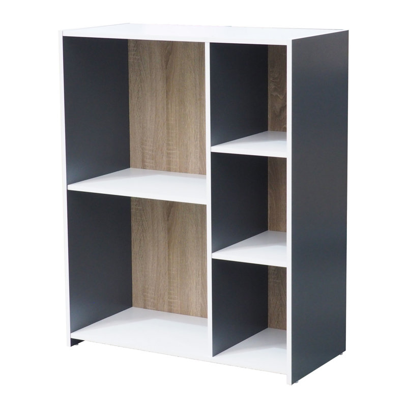 Garv Cube Wood Open Shelf Organizer Bookcase with Five Fixed Compartments in Gray Finish for Living Room Office or Kids Room Vertical Storage Organizer Unit