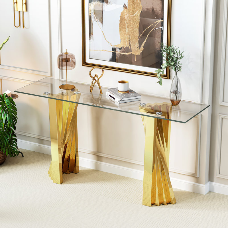 55.12'' Glass Top Console Table, Gold