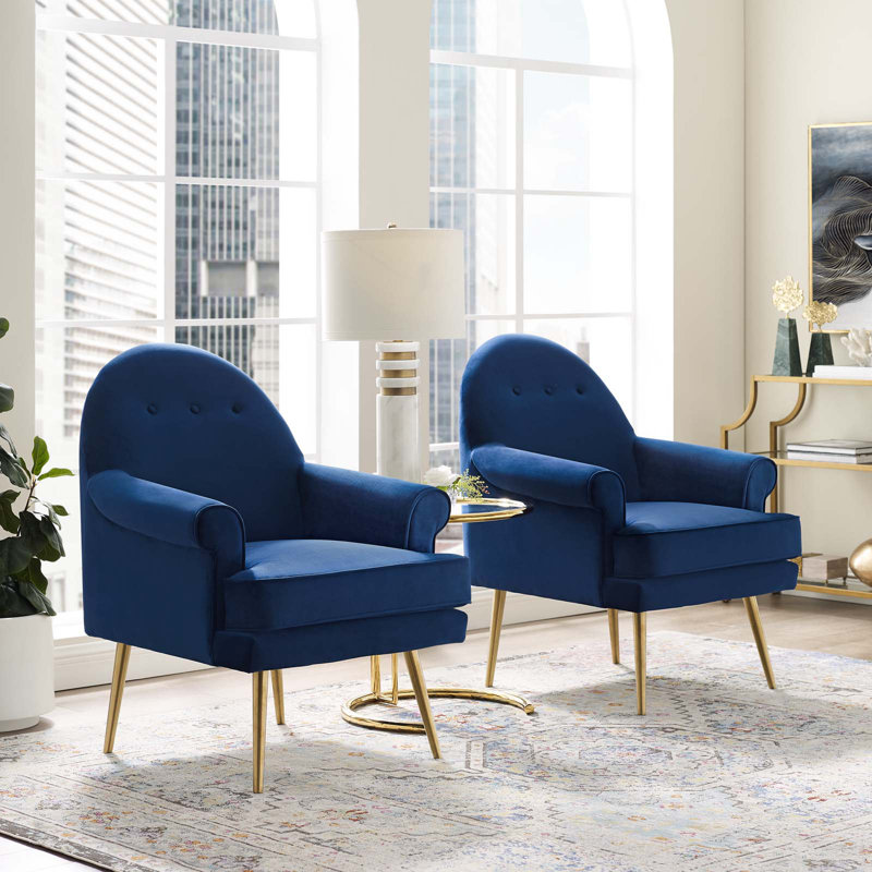 Ensemble de 2 fauteuils en velours Revive Performance, Marine
