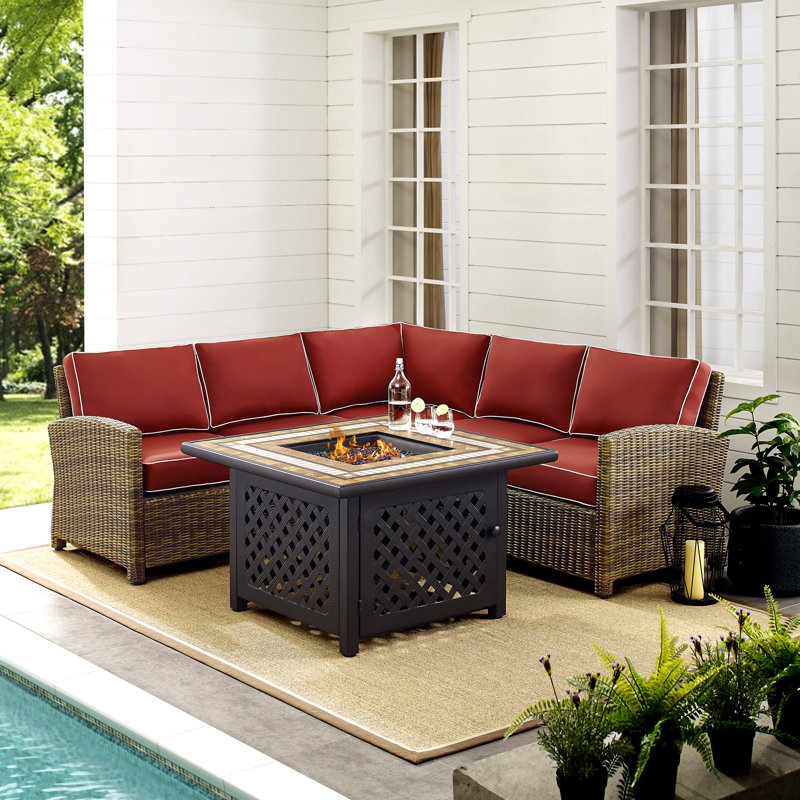Ensemble de conversation modulaire en rotin 5 pièces avec coussins Regina, Sangria