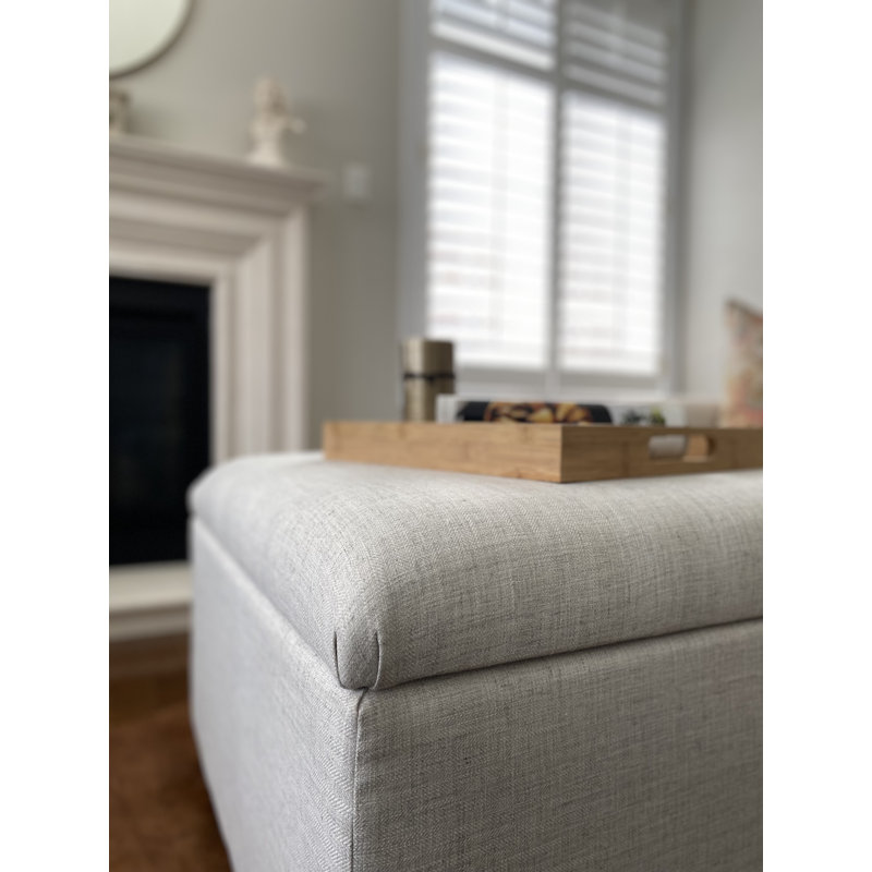 SEAT4U Damber Livingroom Upholstered Storage Coffee Table Cocktail Ottoman, Ivory Linen Blend