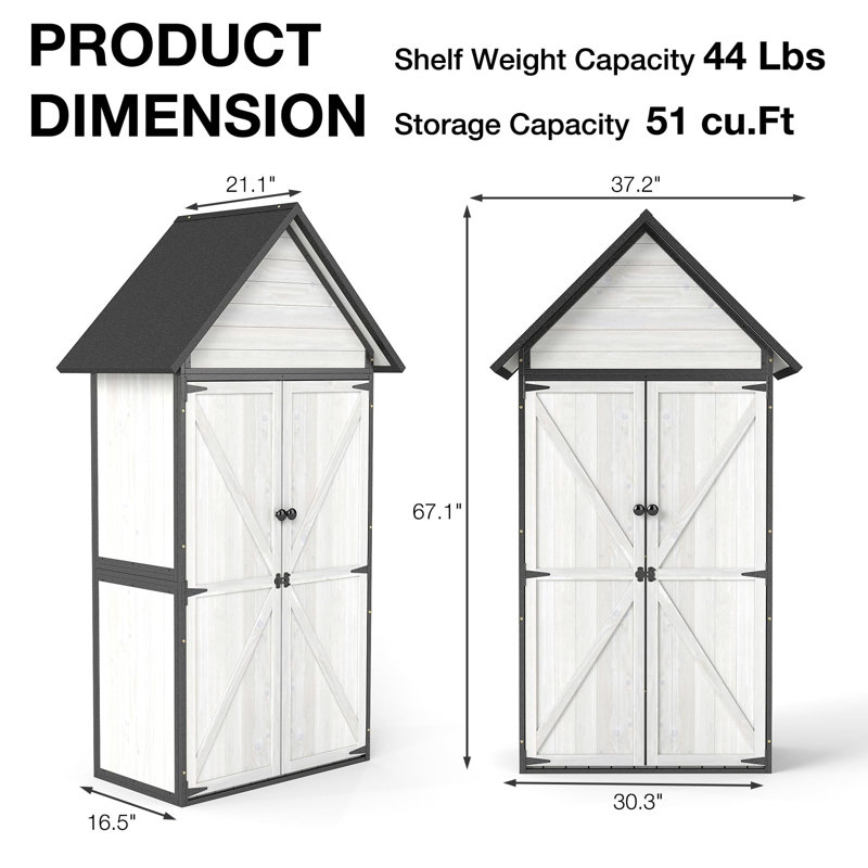 Outdoor Storage Shed with Sloped Roof - Heavy-Duty Metal & Wood Garden Cabinet, Adjustable Shelves, Large Capacity Waterproof Design for Patio, Garage, Backyard (Off White)