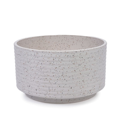 2 Pieces Milk White Ceramic Planter , Textured Design, Heat , Ideal For Indoor Greenery, 6.63" Depth Contemporary Flower Pots In Ceramic, Ribbed Speckled Finish, Frost Great Patio Display, 11.25"