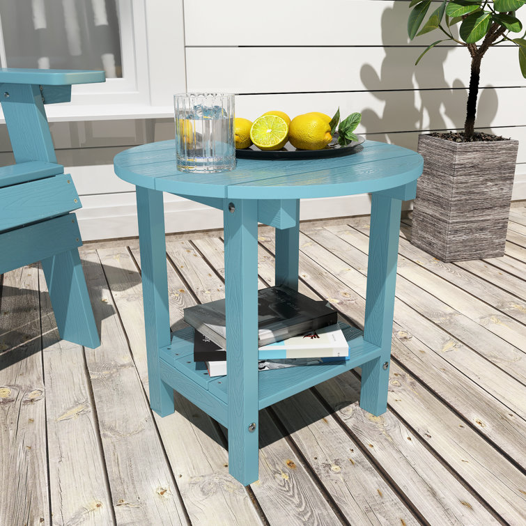 8 Inch Round Outdoor Side Table Adirondack Plastic/Resin Patio Side Table Weather Resistant End Table With Storage Shelf(Set Of Two)