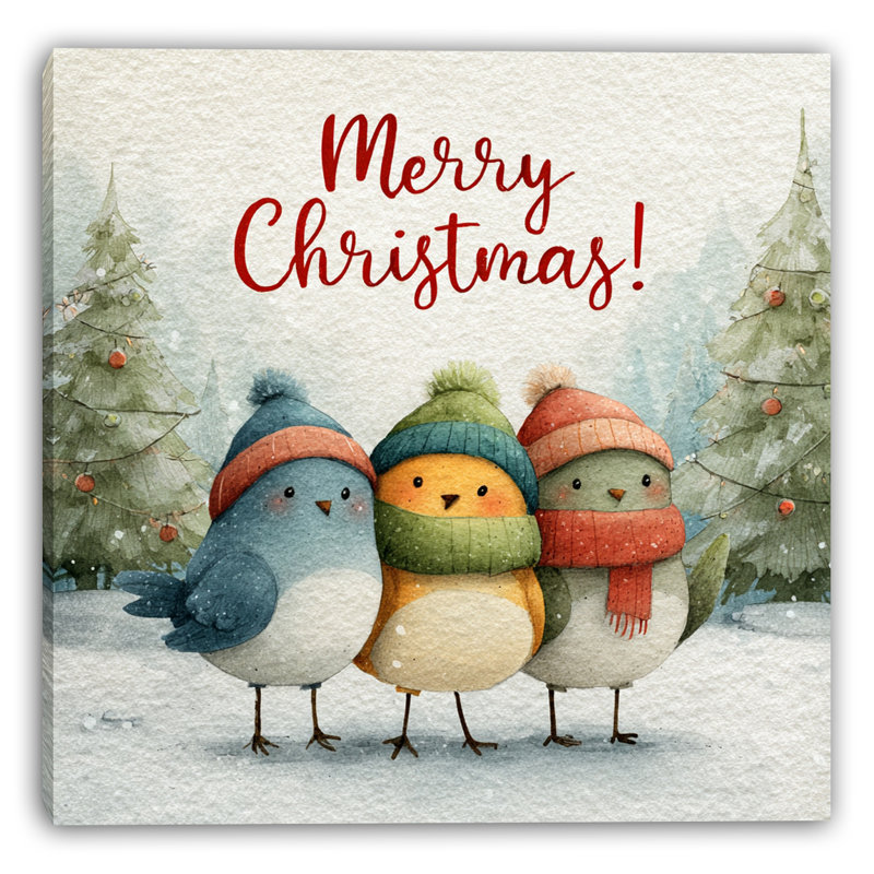 Art mural sur toile tendue Christmas Chirp, H 20 po x l 20 po