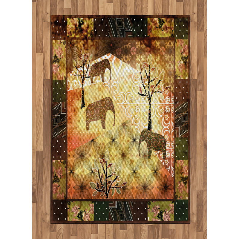 Tapis décoratif africain à haute densité en fibres longues, Rectangle— 4 pi x 5 pi 8 po
